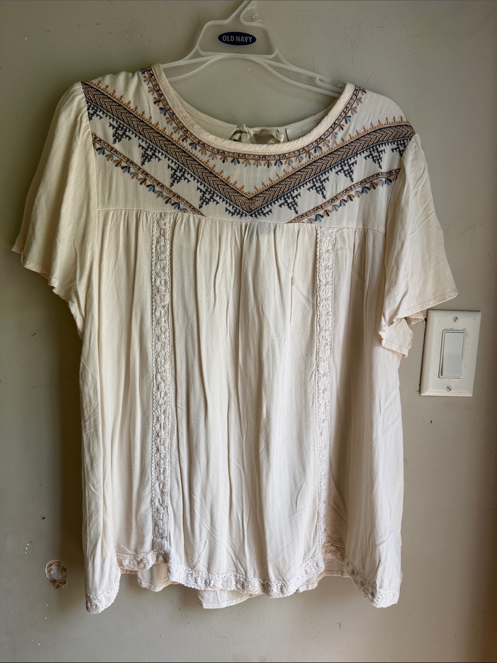 Knox rose Cream Boho Embroidered Tunic with Navy & Tan Accents